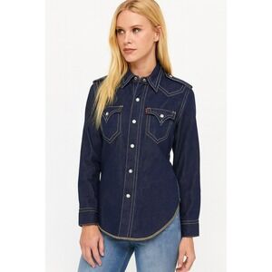 Vintage 2002 Levi's‎ Type 1 Denim Shirt Wester  Snap Long Sleeve Dark Wash sz S